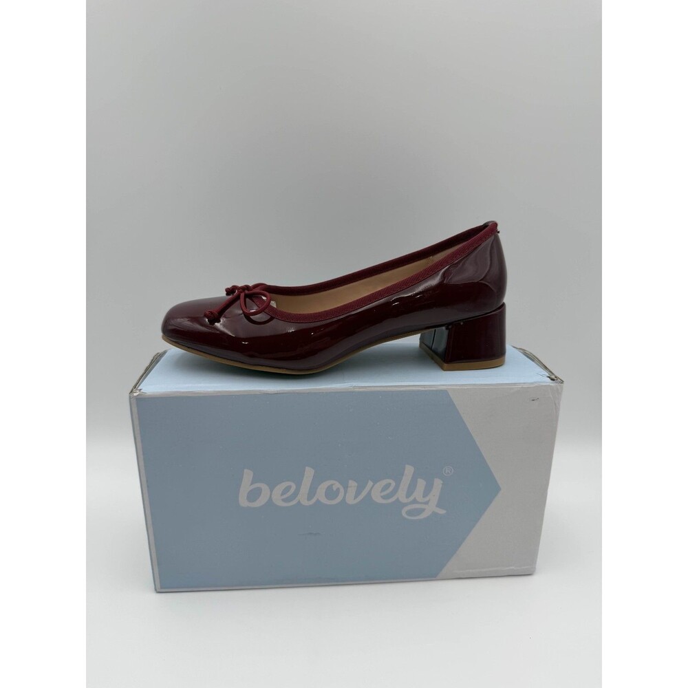 Belovely Connection-1 Wine Patent Block Heel Flats Size 6.5